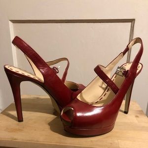 Sexy rich red Enzo Angiolini peep-toe platform heels